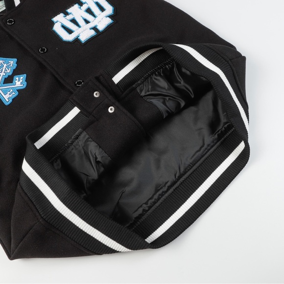 Off-White Black and White Bomber Jacket with Blue Accents - Picture 4 of 6